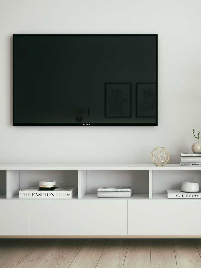 television wall mounted shelf sideboard floorboard renovation installation